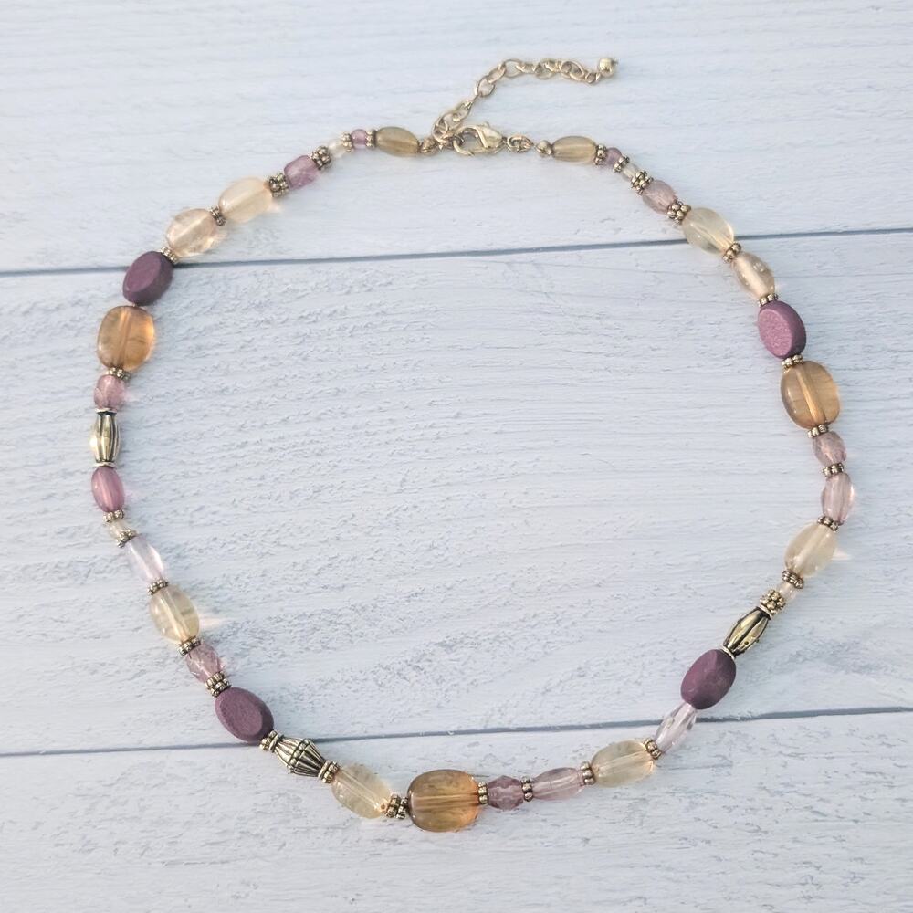 Vintage Necklace - 16"-18" Amber Tone and Purple-ish Tones